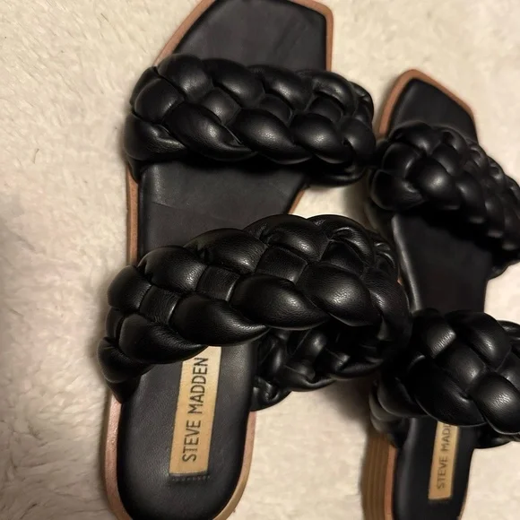 STEVE MADDEN Womens Size 7.5 Black Braided Square Toe Double Straps Casual Chic‎ - Picture 5 of 11